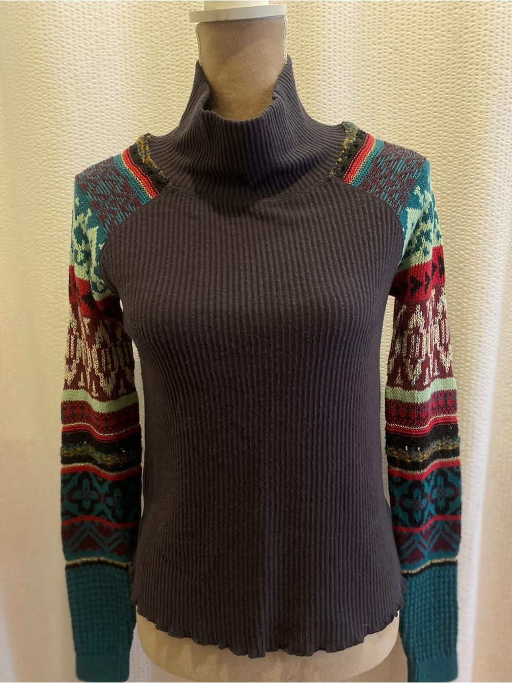 Free People Light thermal with Fair Isle Sleeves